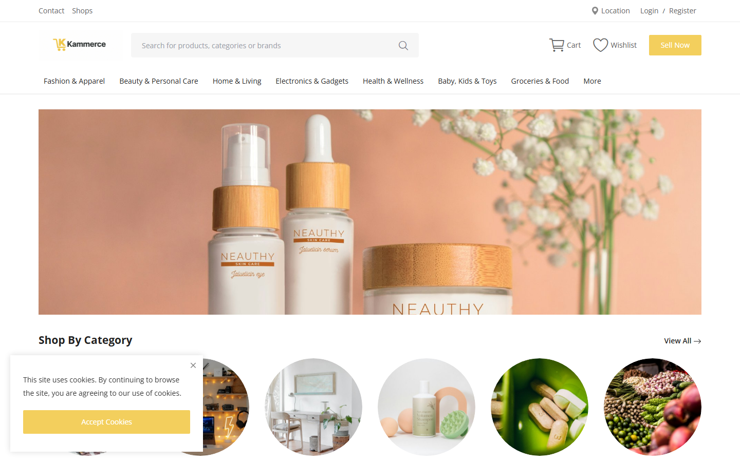Kammerce website landing page
