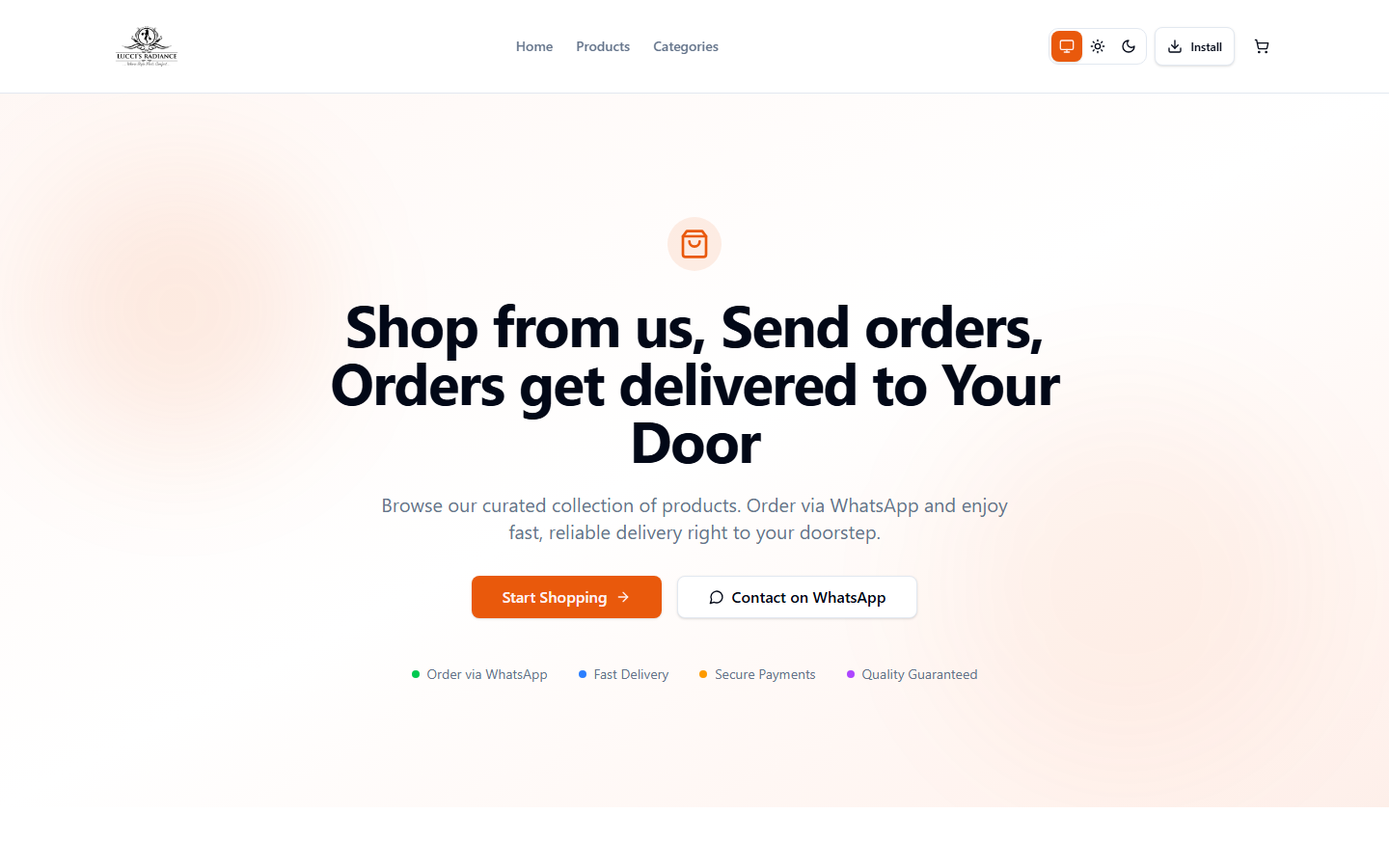 Lucci’s Radiance website landing page