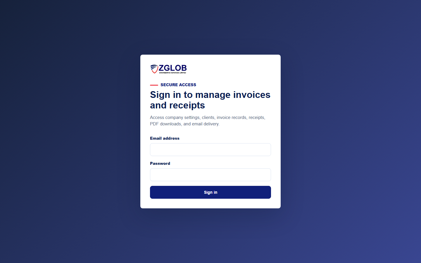 ZGLOB website landing page